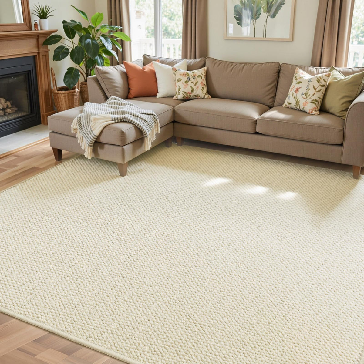 Faux Jute Area Rug 4'x6', Washable & Non-Slip, Grey & White