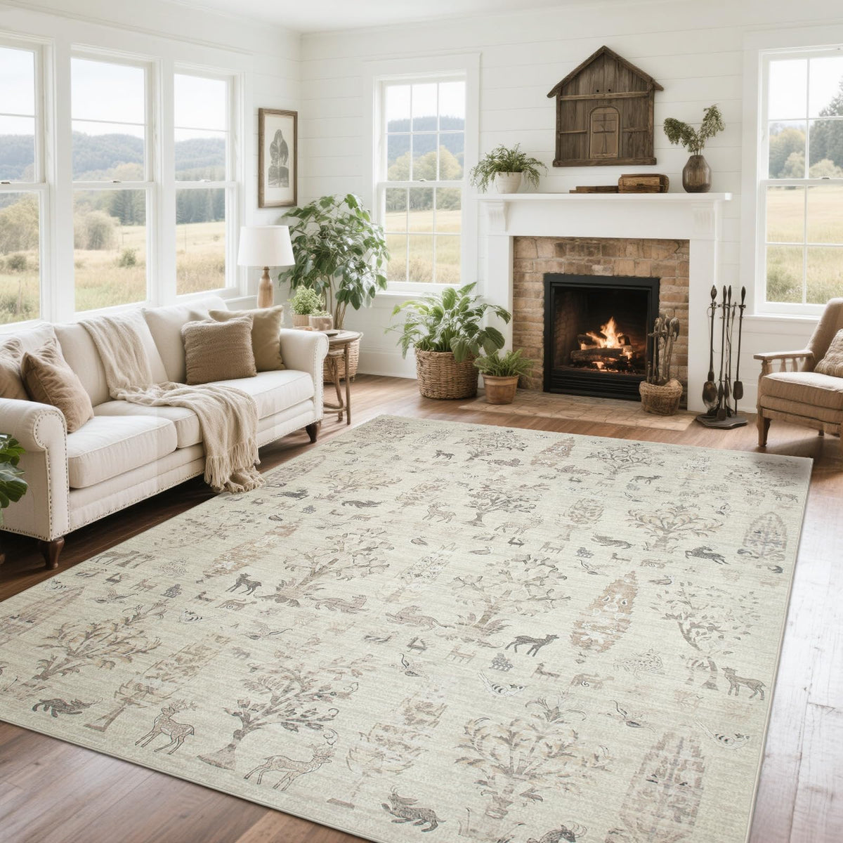 Washable Rugs 8x10 Area Rug for Living Room,Bedroom,Dining Room-Beige Green