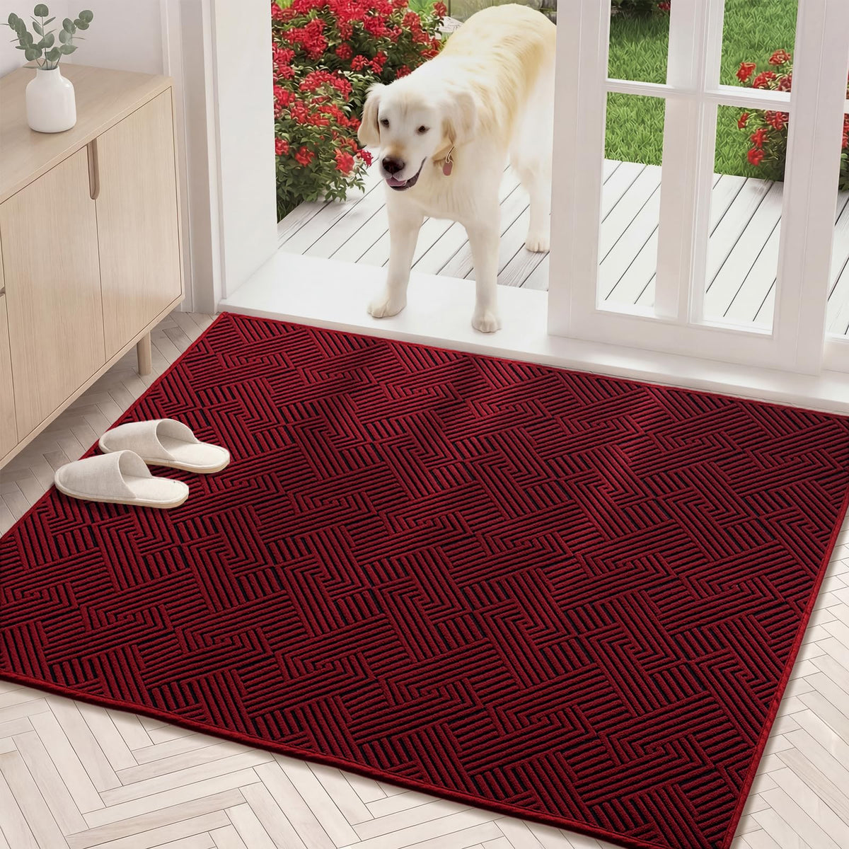 YIHOUSE Dirt Trapper Door Mat 32" x 47", Non-Slip Washable Entrance Mat, Dirt Resistant and Absorbent Welcome Mat, Low Profile Floor Mat for Front/Back Door, Entryway, Red
