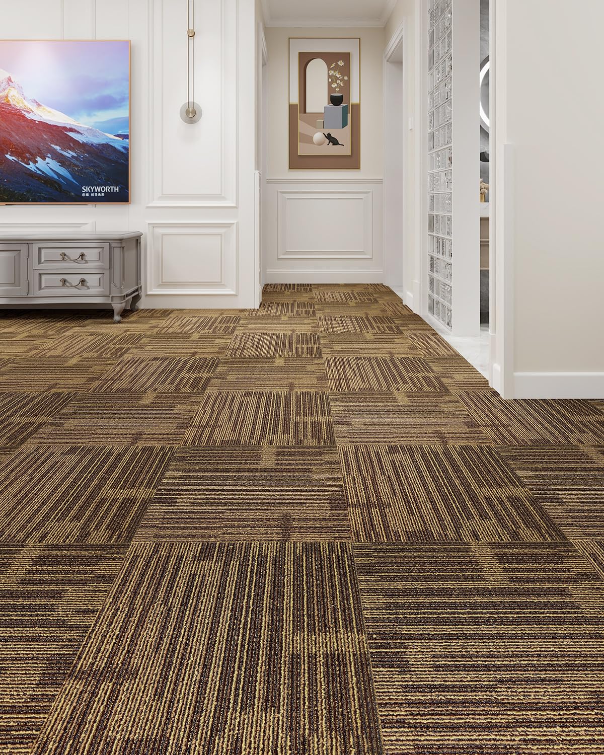 12Tiles/32 sq Ft-Carpet Squares, Commercial Carpet Tiles, 0.27" Pile Height, Tiles Carpet, PVC Backing Non-Slip, 20" x 20" Berber (Loop Pile)