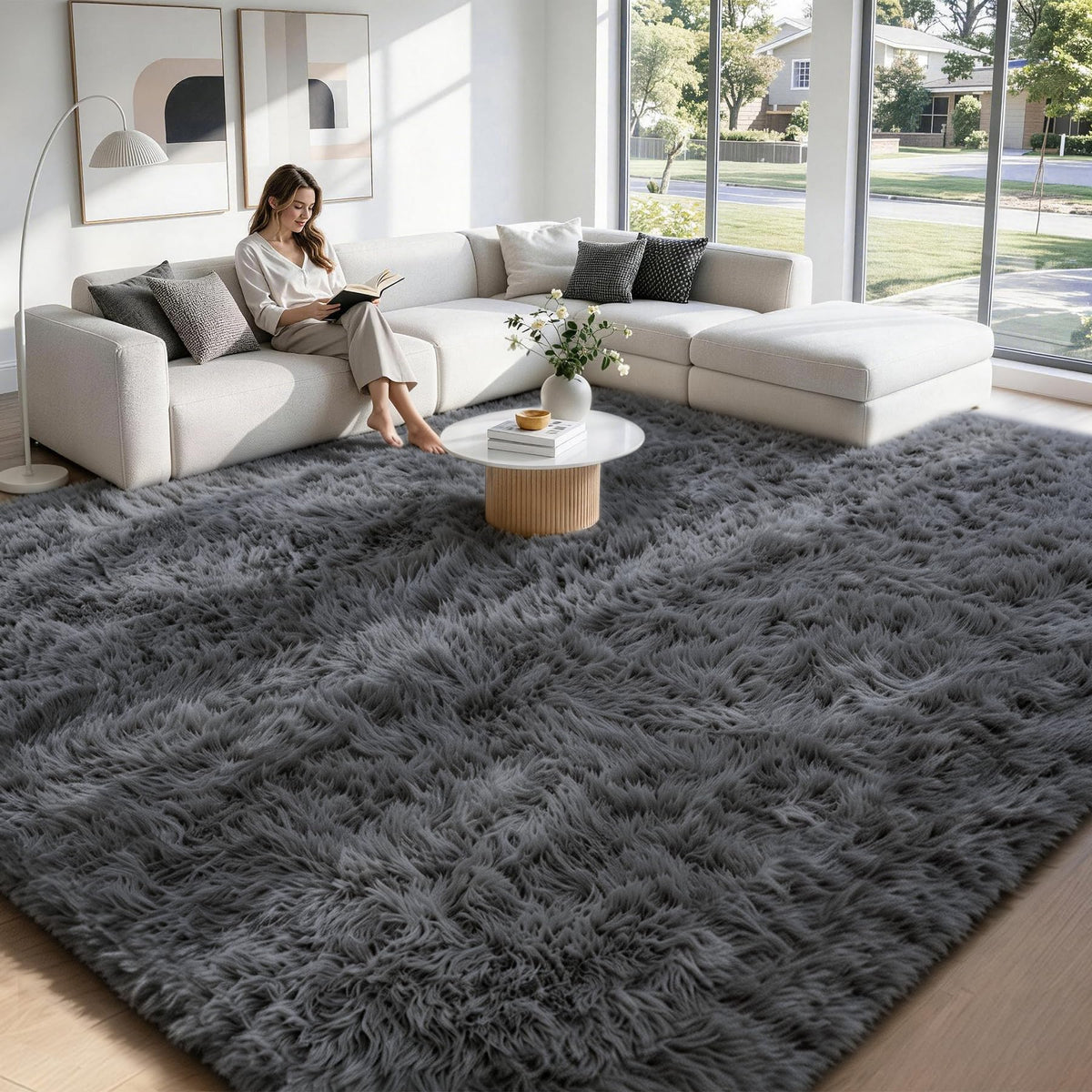 MXSANYOO 8x10 Area Rugs Fluffy Shag Rug for Living Room Bedroom Camel