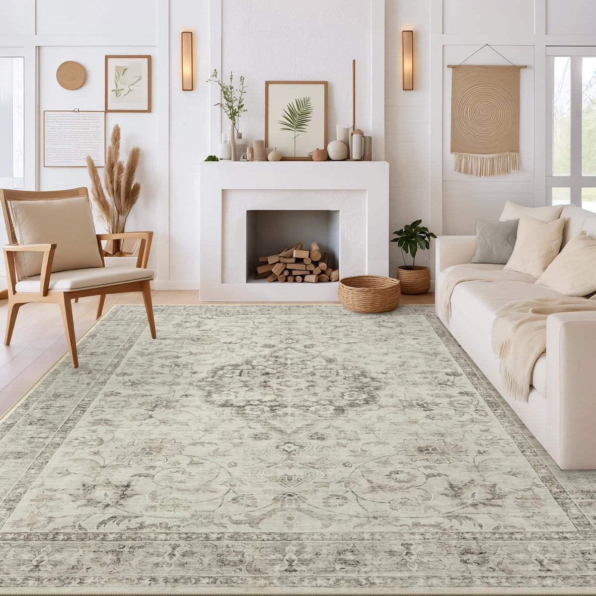 LIVEBOX Washable Area Rug 5x7 Rugs for Living Room Bedroom, Non-Slip Boho Neutral Carpet for Dining Room Office, Low-Pile Farmhouse Soft Carpets for Kids Nursery Room Playroom, Tan