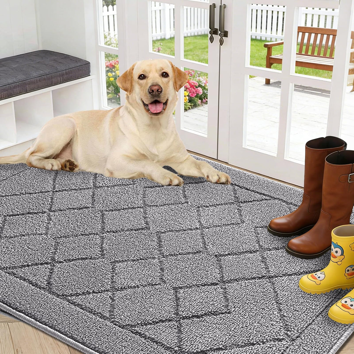 REFETONE Indoor Doormat 32" x 40", Low-Profile Front Door Mat, Dark Gray
