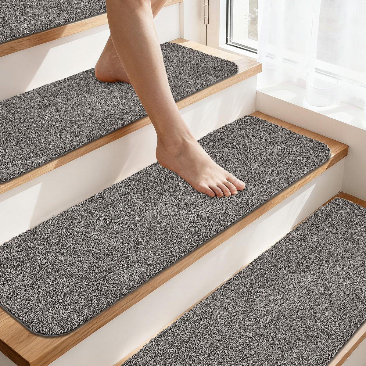 COSY HOMEER Stair Treads for Wooden Steps Non-Slip Carpet Mat,15pcs,Grey