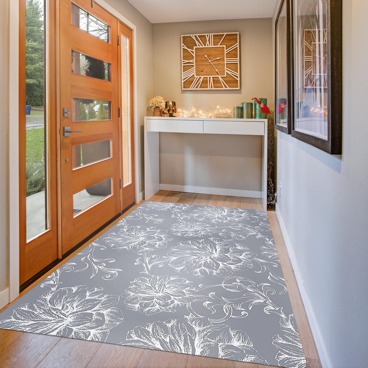 3×5 Feet Extra Large 1/10" Ultra Thin Front Door Mat Indoor Entryway Area Rug for Inside Entry, Non Slip Washable Rubber Interior Door Mats Entrance Home, Baroque Brown