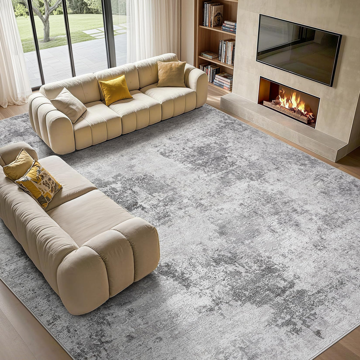 Tortania Washable 8x10 Area Rug for Living Room: Modern Abstract Neutral Large Soft Thin Rugs - Non Slip Indoor Carpet for Bedroom Dining Room Office Nursery Home Floor Decoration - Smoky Gray