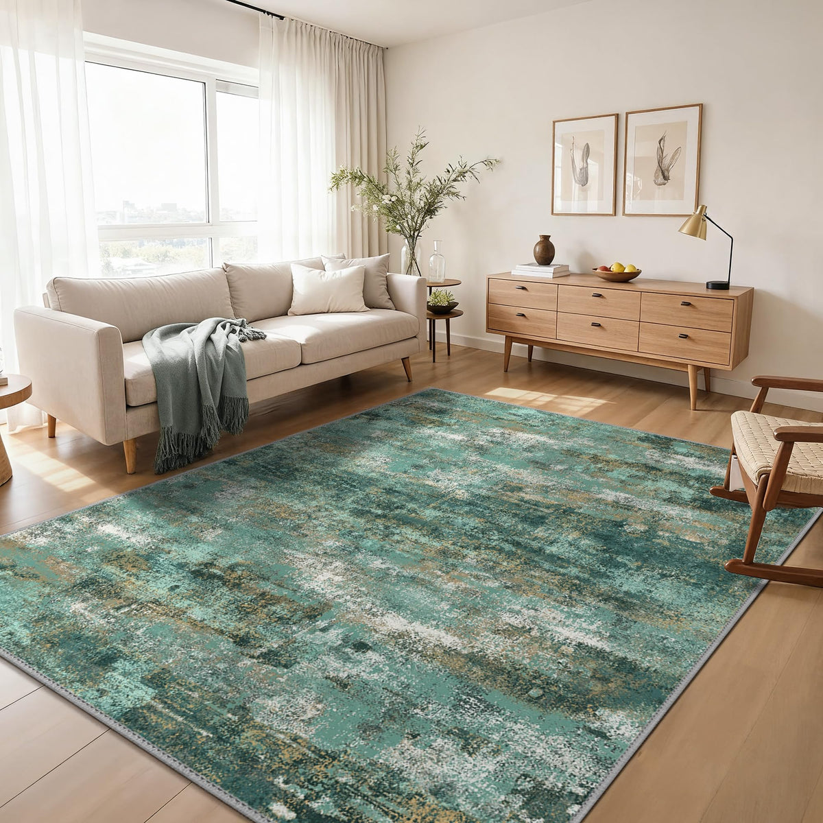 GENIMO 9x12 Area Rug Washable Non Slip for Living Room, Navy Blue Gray