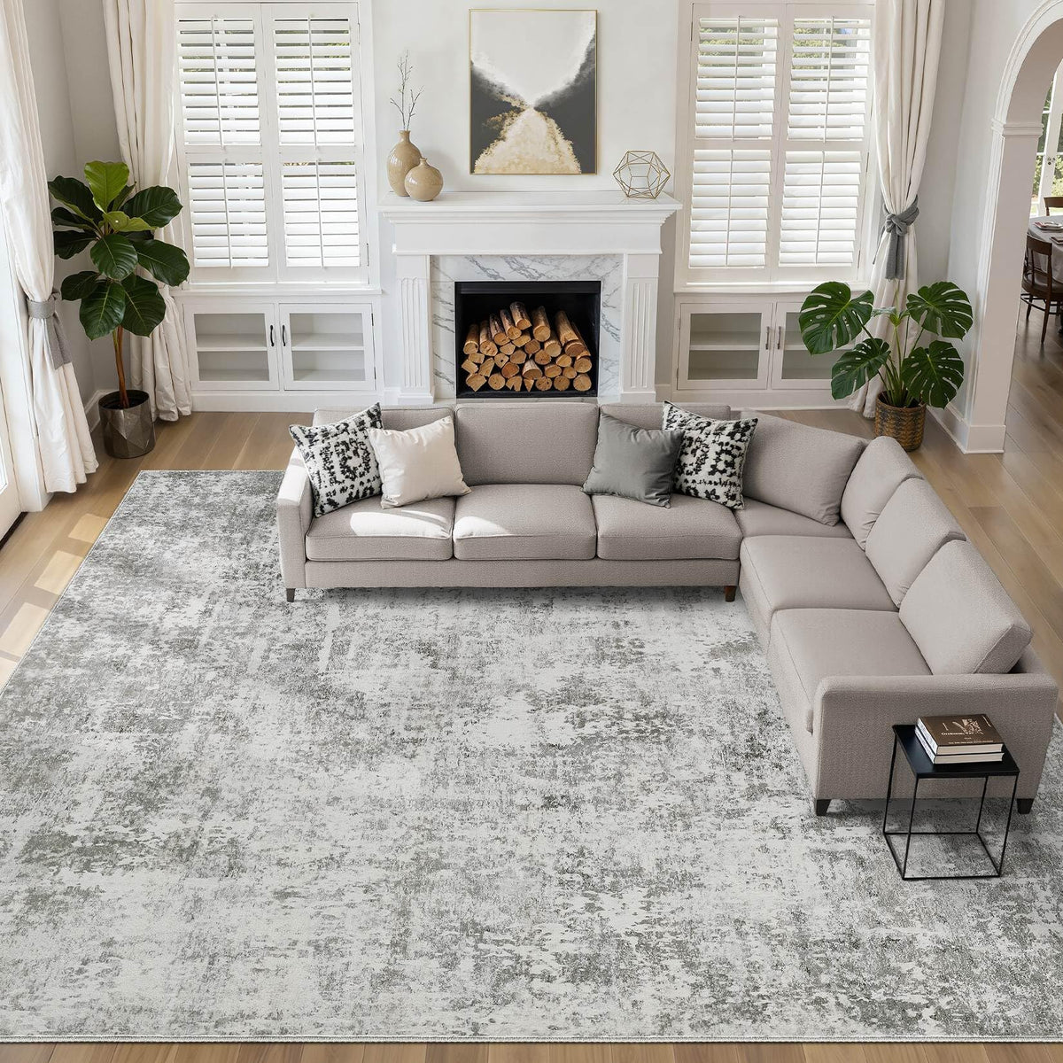 LOONGRUG 10x14 Area Rugs Washable Large Neutral Modern Living Room Rug