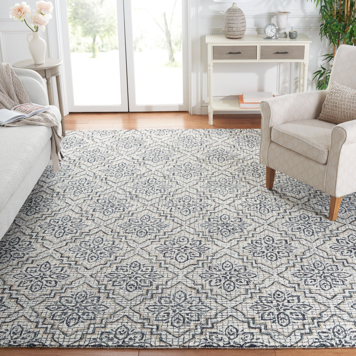 SAFAVIEH Abstract Collection Area Rug - 6' x 9', Blue & Grey, Handmade Wool, Ideal for High Traffic Areas in Living Room, Bedroom (ABT201A)