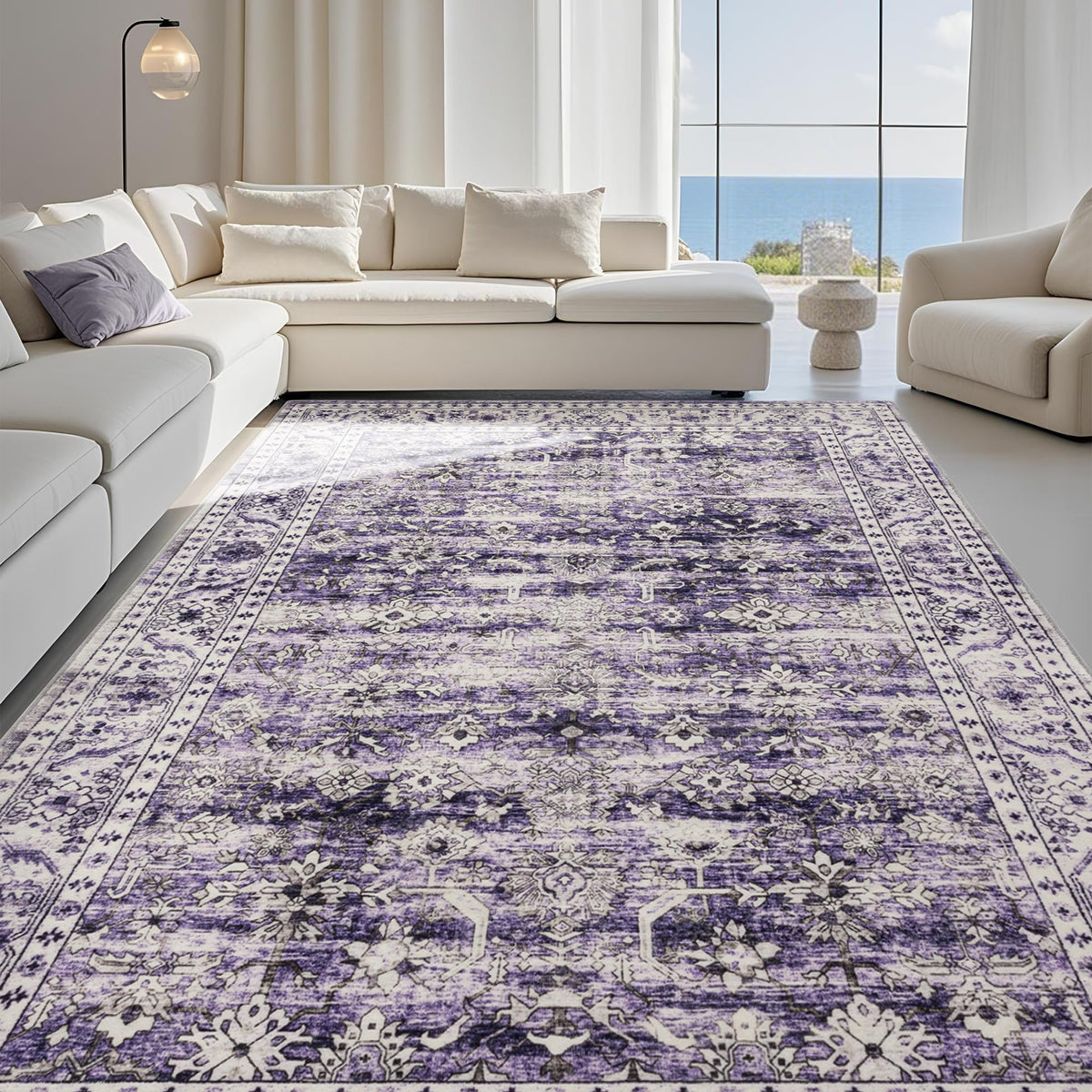 Carvapet Washable 3x5 Area Rug Orange Blue Vintage Floral Carpet