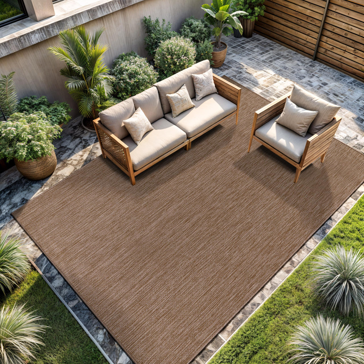 CAMILSON Outdoor Rug 5x7 Modern Area Rugs for Indoor and Outdoor Patios and Porches - Waterproof, Washable, Non-Shedding, Easy-to-Clean Outside Carpet (5 x 7, Medallion - Beige/White)