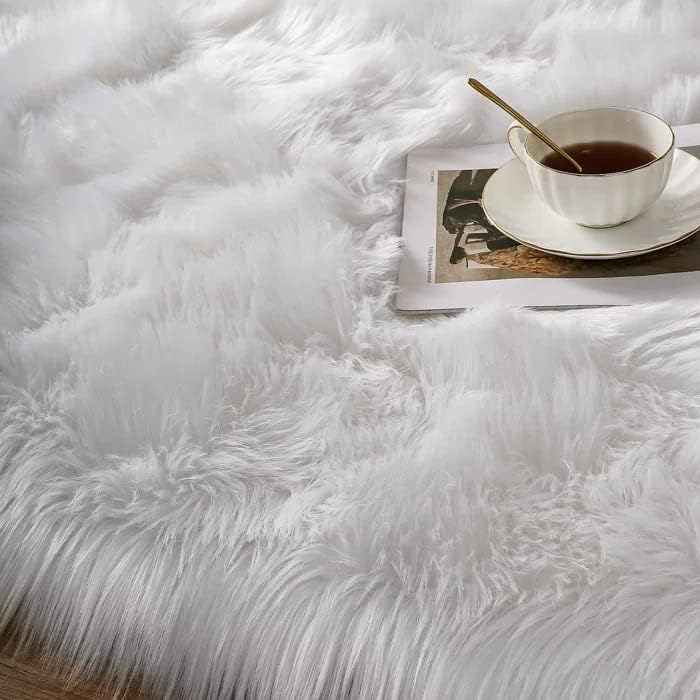 ORINOVA White Faux Sheepskin Shag Fur Runner Rugs for Living Room Bedroom Fluffy Washable Furry Area Rug 2x6 Nursery Rug Teen Room Décor