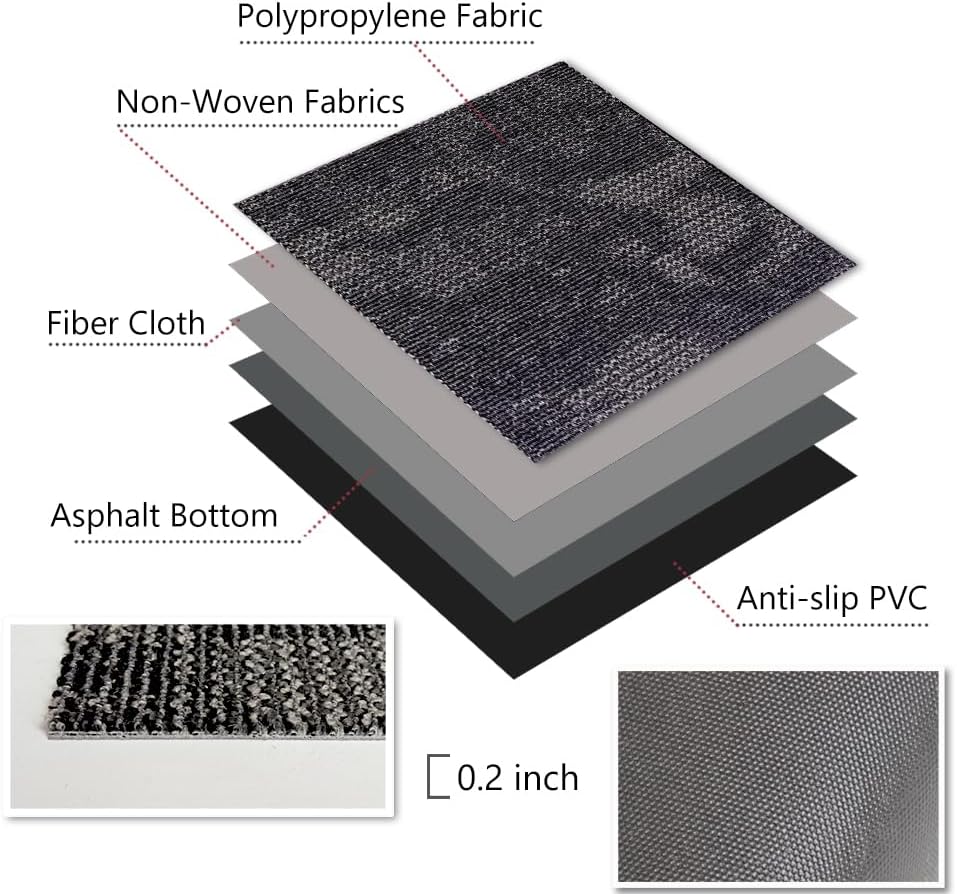 Petgrow Commercial Carpet Tiles PVC Back,20" x 20" -22 Tiles,60 Sq Ft