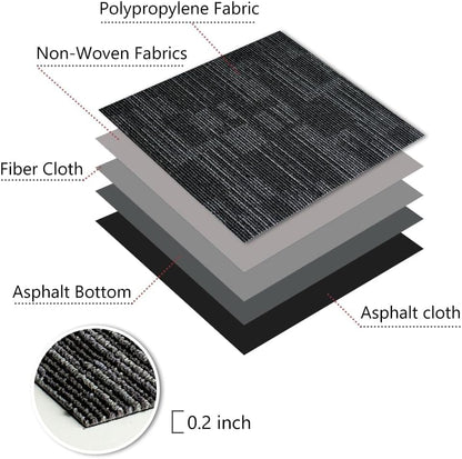 LITA Carpet Tiles Reusable 24" x 24" Squares Indoor/Outdoor 0.25" Pile Height Loop Pile, Non Slip Easy DIY Installation Peel and Stick Carpet Tile, Gray Polypropylene, (18 Tiles) (72 sqft/Box)