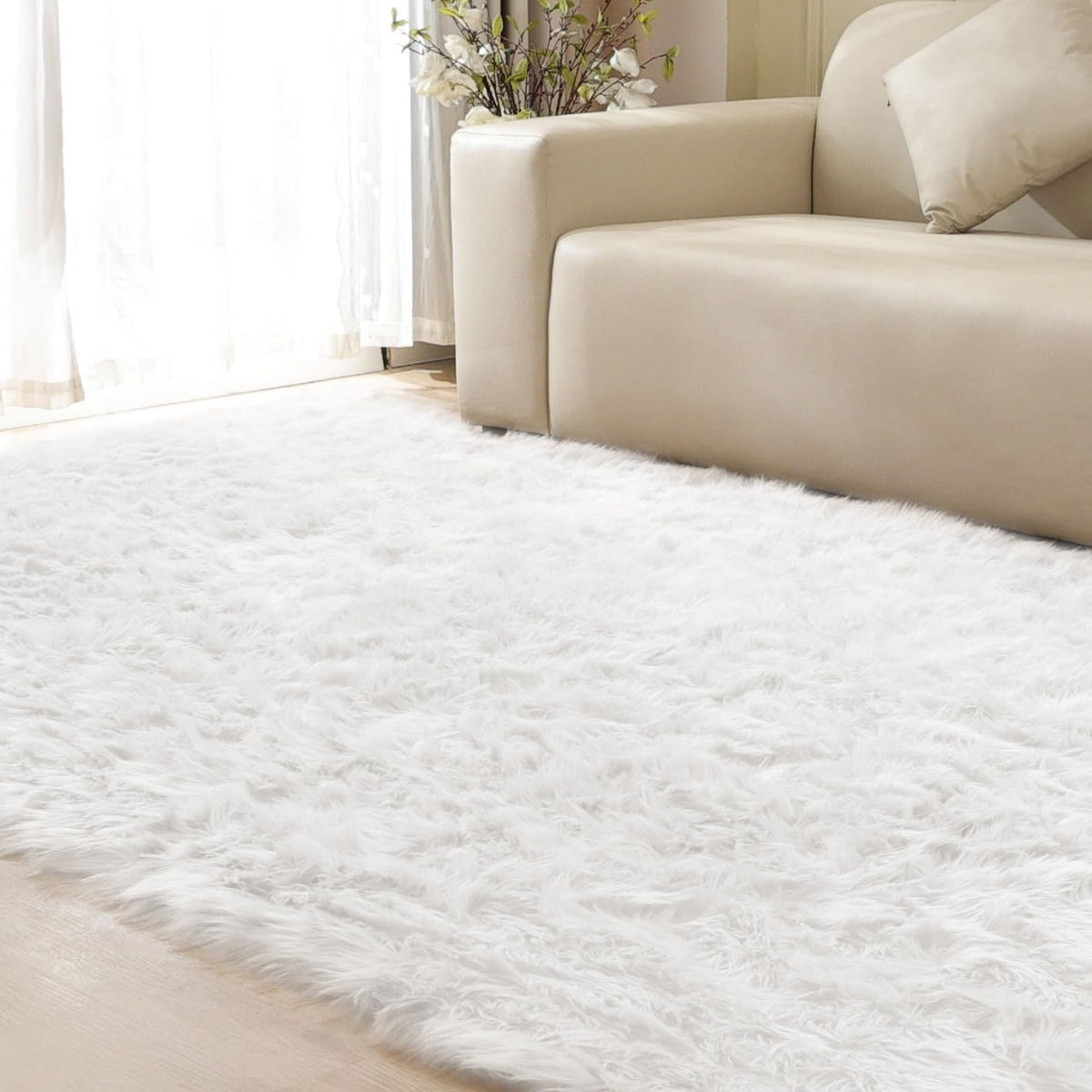 ORINOVA White Faux Sheepskin Shag Fur Runner Rugs for Living Room Bedroom Fluffy Washable Furry Area Rug 2x6 Nursery Rug Teen Room Décor
