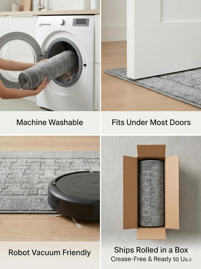Runner Rug 6 ft, Non-Slip Washable Rug, Grey Textured Carpet for Kitchen Hallway Laundry Entryway, Rubber Backing, Indoor, Rolled in Box (26" x 6'), Custom Size Floor Runner