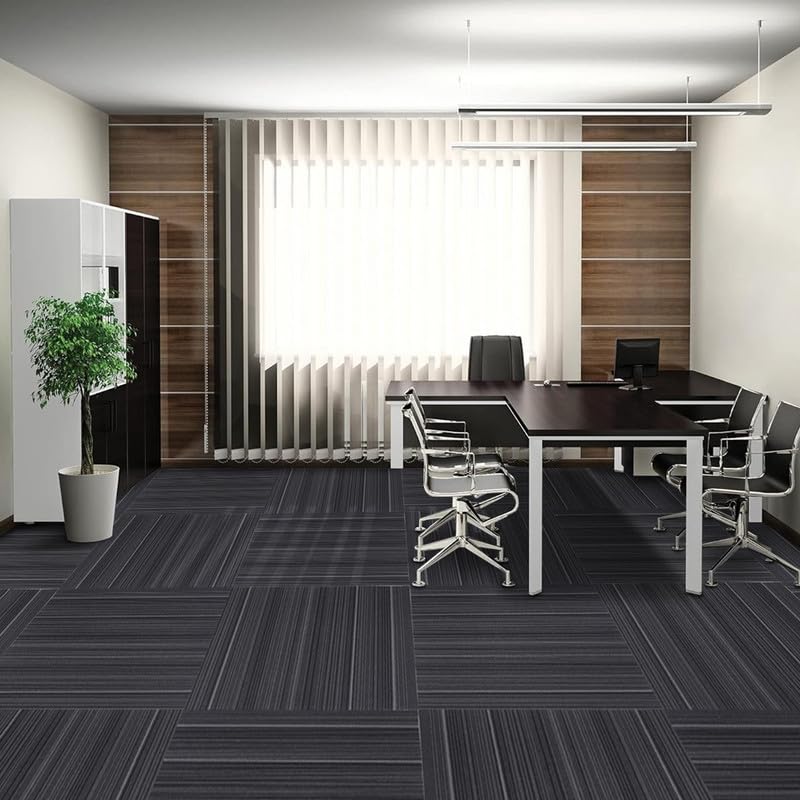 Commercial Carpet Tiles 24"x 24" Reusable Squares, 18 Tiles 72 Sqft Non-Slip Gray Stripe Pattern Loop Pile Seamless DIY Flooring for Office Business Residential Spaces