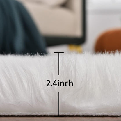 ORINOVA White Faux Sheepskin Shag Fur Runner Rugs for Living Room Bedroom Fluffy Washable Furry Area Rug 2x6 Nursery Rug Teen Room Décor