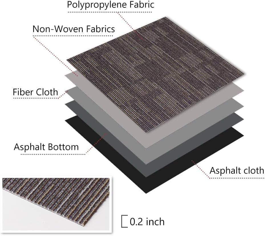 GL Carpet Tiles Reusable 24" x 24" Squares Indoor/Outdoor 0.25" Pile Height Loop Pile, Non Slip Easy DIY Installation Peel and Stick Carpet Tile, (18 Tiles) (72 sqft/Box) (Brown)