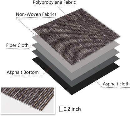 GL Carpet Tiles Reusable 24" x 24" Squares Indoor/Outdoor 0.25" Pile Height Loop Pile, Non Slip Easy DIY Installation Peel and Stick Carpet Tile, (18 Tiles) (72 sqft/Box) (Brown)