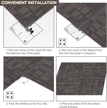 GL Carpet Tiles Reusable 24" x 24" Squares Indoor/Outdoor 0.25" Pile Height Loop Pile, Non Slip Easy DIY Installation Peel and Stick Carpet Tile, (18 Tiles) (72 sqft/Box) (Brown)