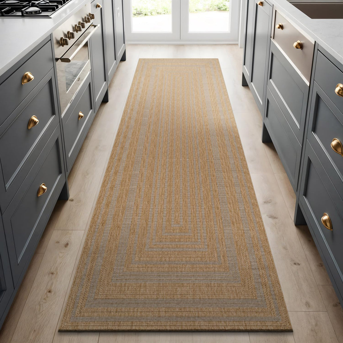 Beverly Rug Easy Jute Bordered Rug 10x14 Washable Large Indoor Outdoor Area Rugs for Living Dining Room Patio Office Stain Resistant Non Shedding Casual Indoor Outside Carpet 10 x 14 Off-White