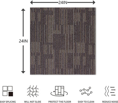 GL Carpet Tiles Reusable 24" x 24" Squares Indoor/Outdoor 0.25" Pile Height Loop Pile, Non Slip Easy DIY Installation Peel and Stick Carpet Tile, (18 Tiles) (72 sqft/Box) (Brown)