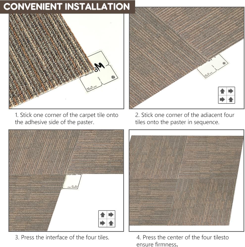 Petgrow Beige Living Room Carpet Tiles, 24" x 24", 18 Tiles, 72 sq ft
