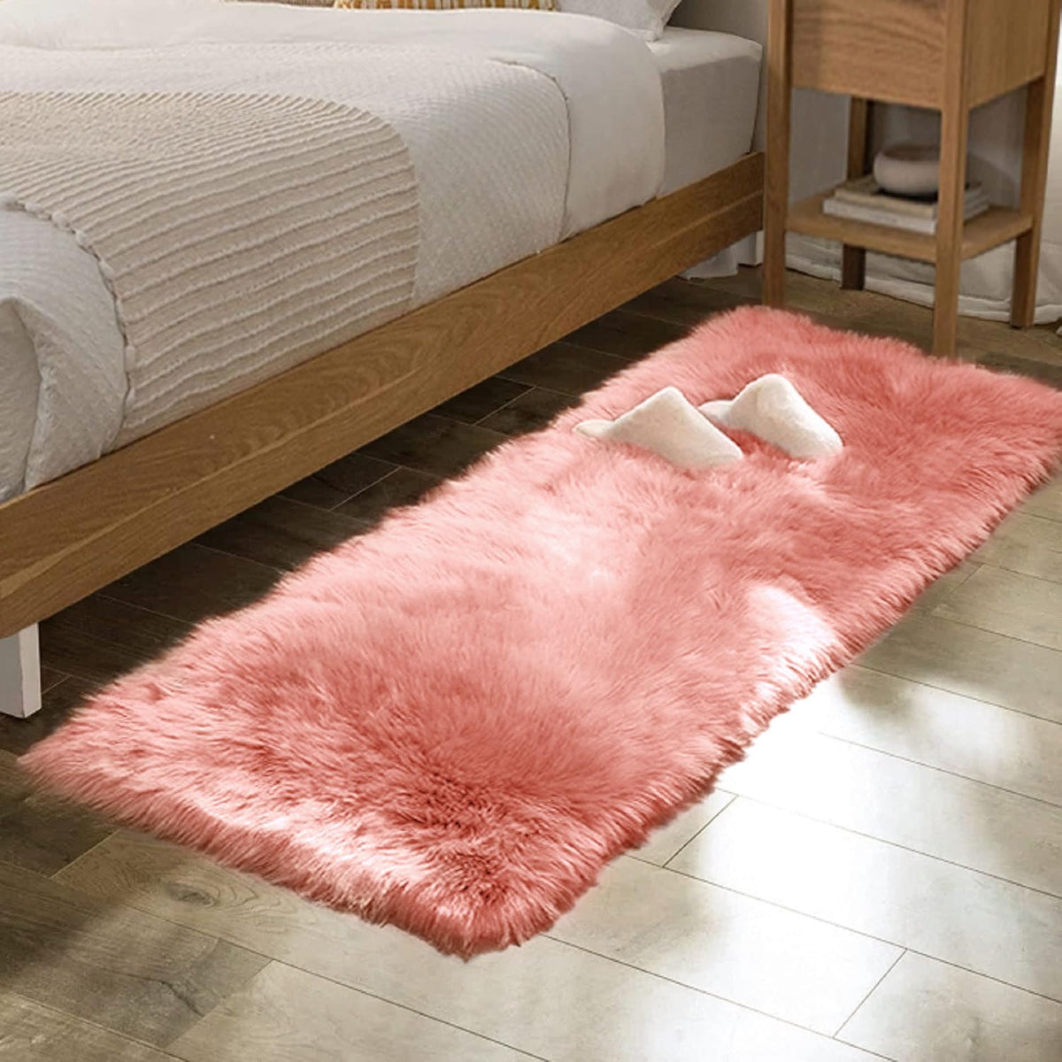 ORINOVA White Faux Sheepskin Shag Fur Runner Rugs for Living Room Bedroom Fluffy Washable Furry Area Rug 2x6 Nursery Rug Teen Room Décor