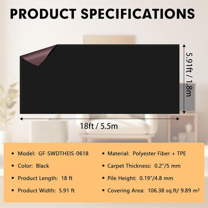 Grefinity Marine Carpet, 6 FT x 18 FT Black Indoor Outdoor Carpet