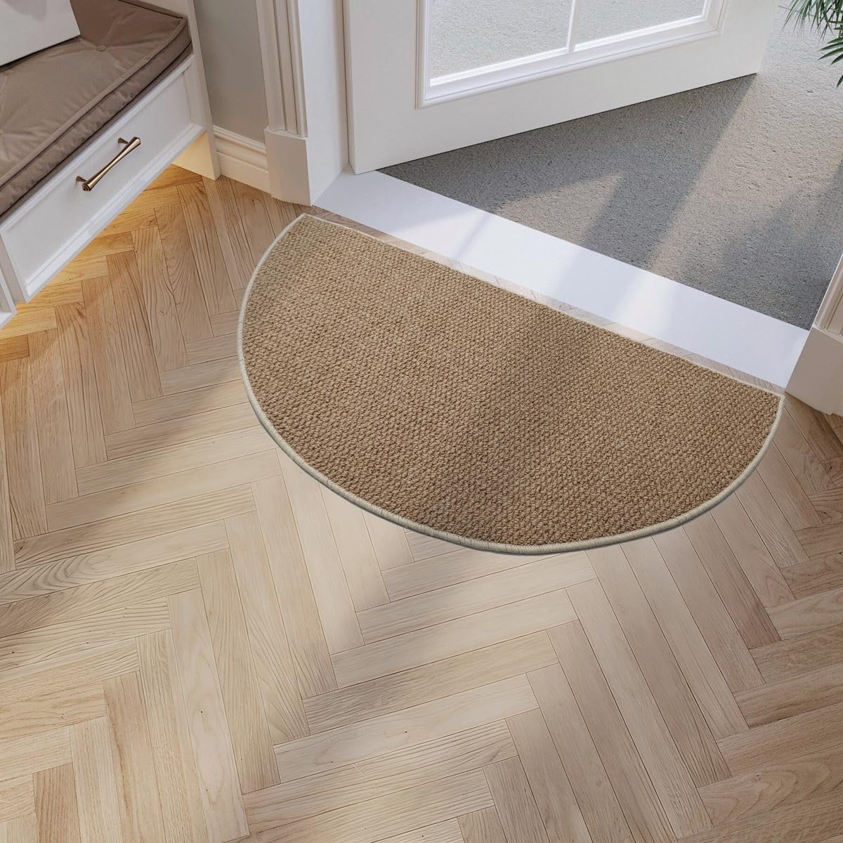 Faux Jute Area Rug 4'x6', Washable & Non-Slip, Grey & White