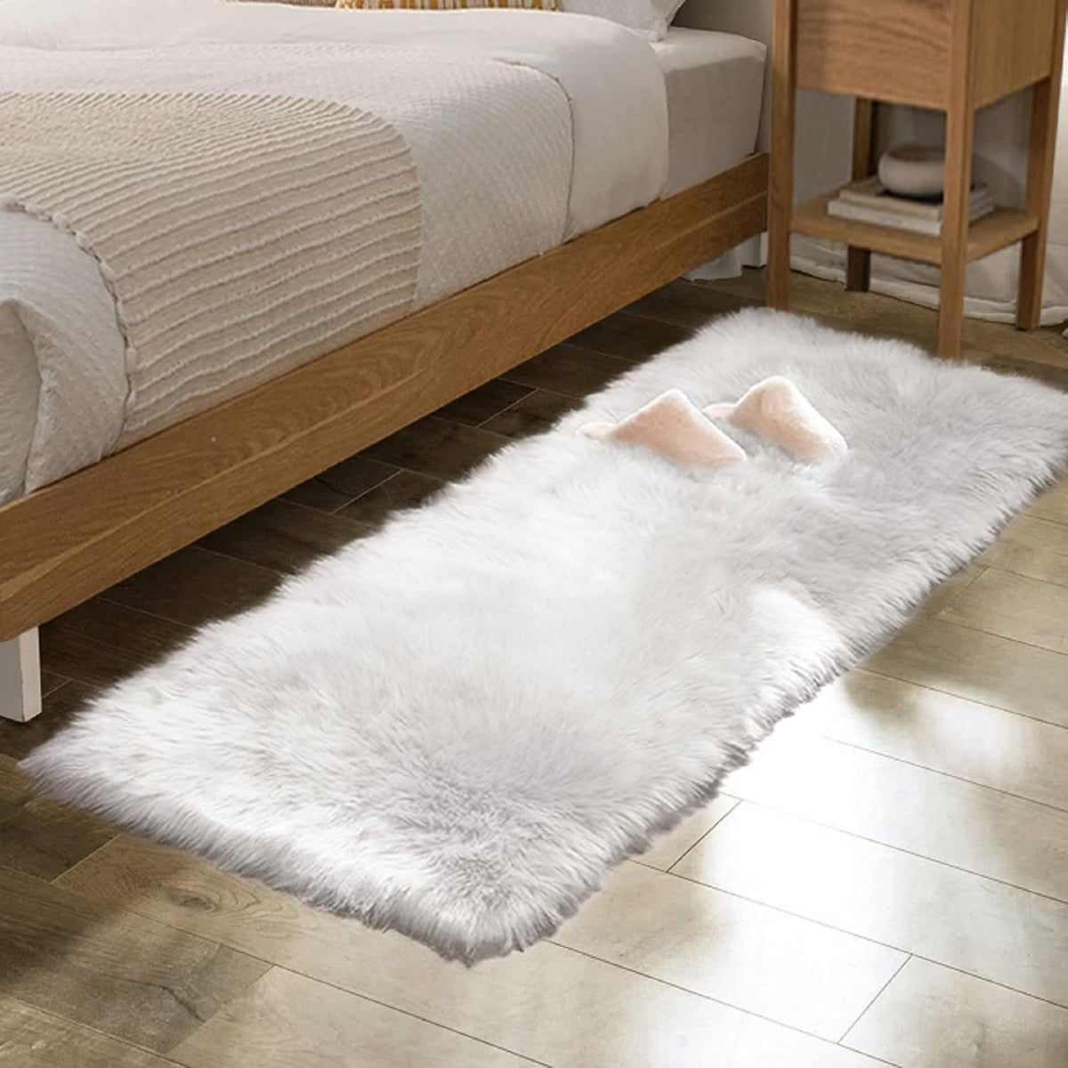 ORINOVA White Faux Sheepskin Shag Fur Runner Rugs for Living Room Bedroom Fluffy Washable Furry Area Rug 2x6 Nursery Rug Teen Room Décor