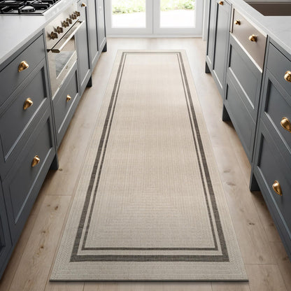 Beverly Rug Easy Jute Bordered Rug 10x14 Washable Large Indoor Outdoor Area Rugs for Living Dining Room Patio Office Stain Resistant Non Shedding Casual Indoor Outside Carpet 10 x 14 Off-White