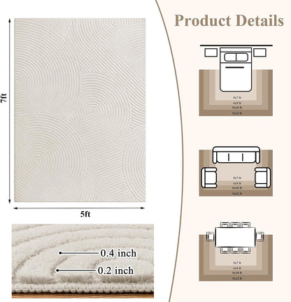 U'Artlines 5x7ft Washable Area Rug for Living Room, Beige