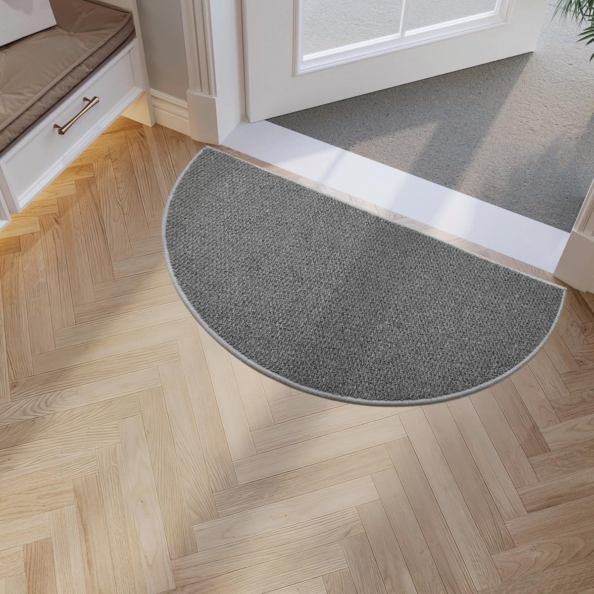 Faux Jute Area Rug 4'x6', Washable & Non-Slip, Grey & White