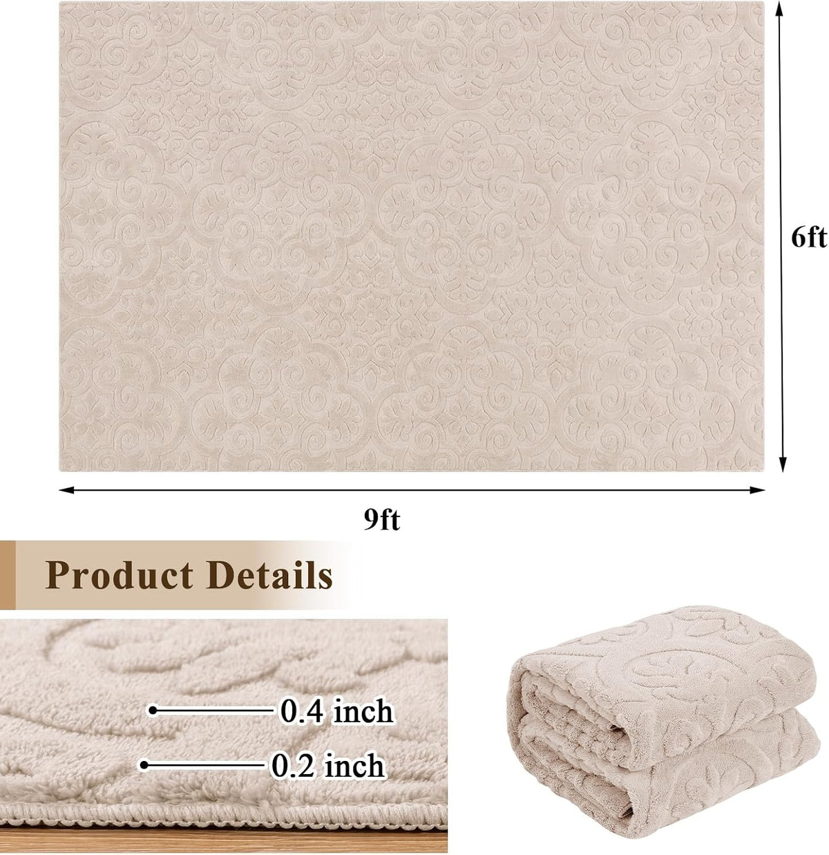 U'Artlines 6x9ft Washable Area Rug for Living Room,Neutral Beige Rugs