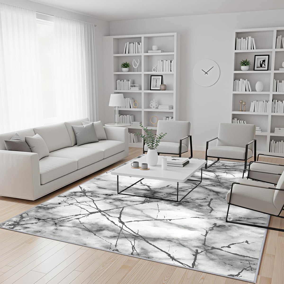 Washable 6x9 Area Rug for Living Room, Non-Slip Large Grey Bedroom Rugs
