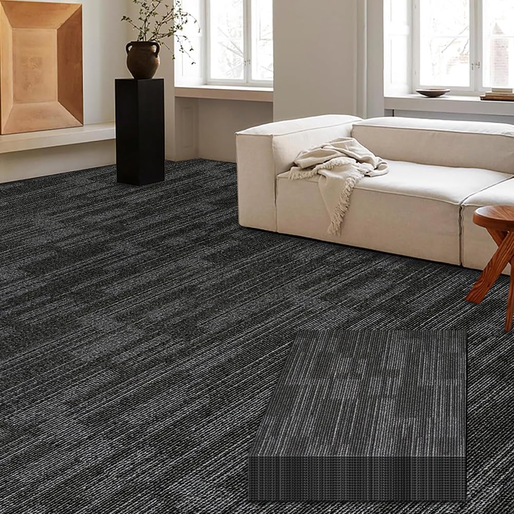 LITA Carpet Tiles Reusable 20" x 20" (50cm x 50cm) Squares Indoor/Outdoor 0.25" Pile Height Loop Pile, Non Slip Easy DIY Installation Peel and Stick Carpet Tile (Brown, 22 Pcs)
