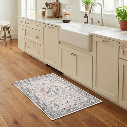 HOOBRO 2 x 3 Area Rugs Washable, Small Rugs for Entryway Kitchen Bathroom Mat Indoor Low Pile Soft Rug, Non-Slip Backing Stain Resistant Carpets, Pet Friendly Machine Washable, Vintage Beige EF01AR01