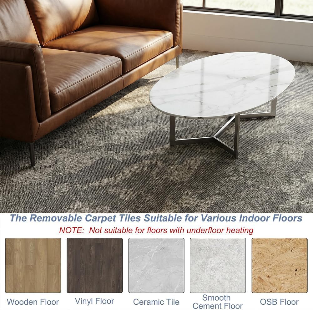 LITA Carpet Tiles Reusable 20" x 20" (50cm x 50cm) Squares Indoor/Outdoor 0.25" Pile Height Loop Pile, Non Slip Easy DIY Installation Peel and Stick Carpet Tile (Brown, 22 Pcs)