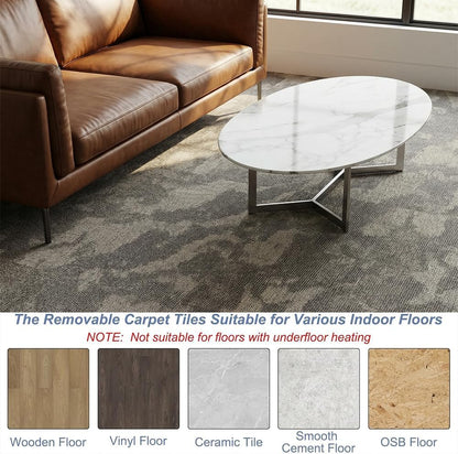 LITA Carpet Tiles Reusable 20" x 20" (50cm x 50cm) Squares Indoor/Outdoor 0.25" Pile Height Loop Pile, Non Slip Easy DIY Installation Peel and Stick Carpet Tile (Brown, 22 Pcs)
