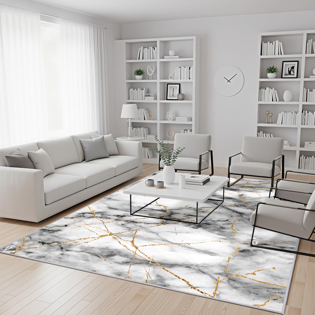 Washable 6x9 Area Rug for Living Room, Non-Slip Large Grey Bedroom Rugs
