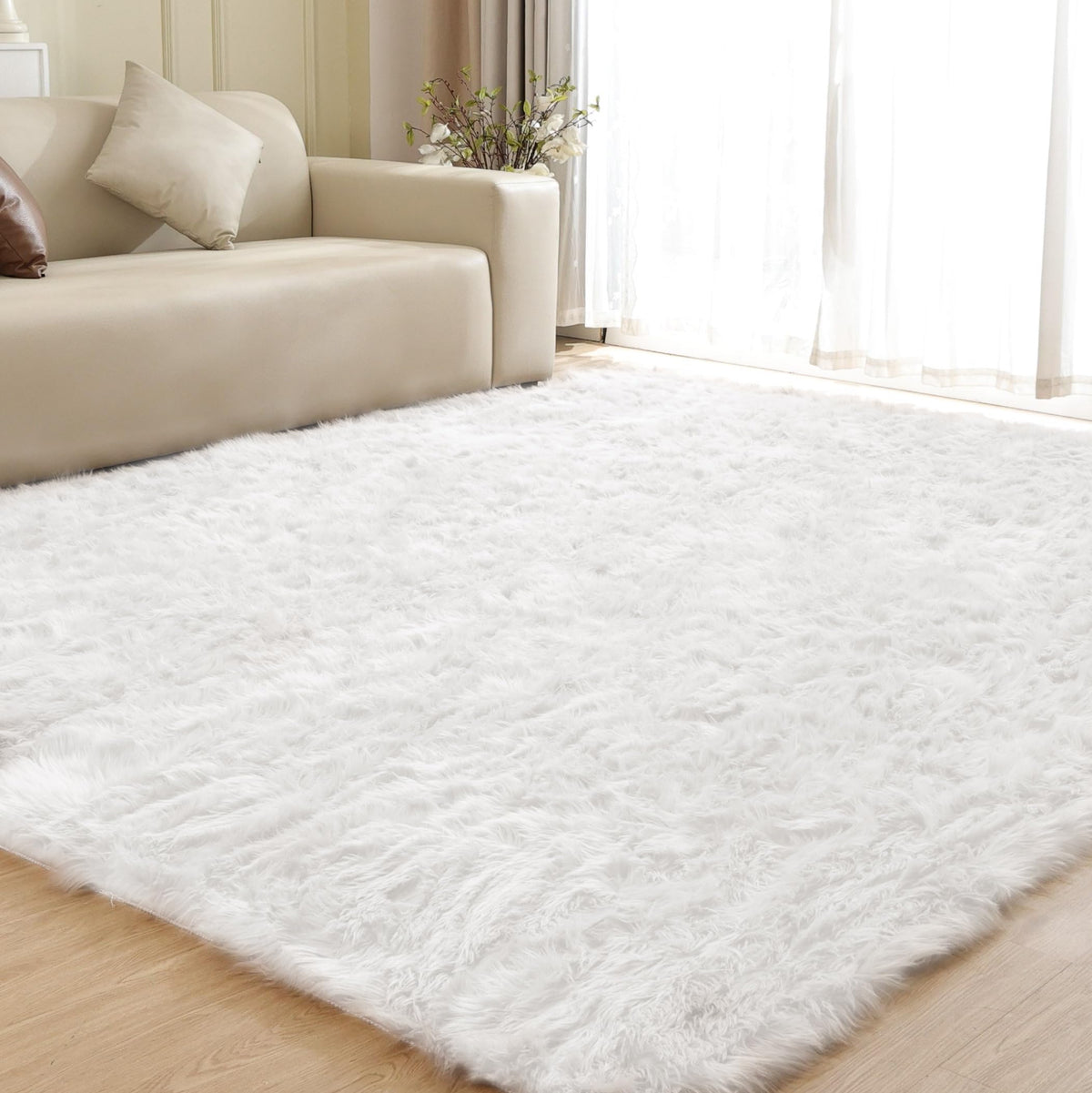 ORINOVA White Faux Sheepskin Shag Fur Runner Rugs for Living Room Bedroom Fluffy Washable Furry Area Rug 2x6 Nursery Rug Teen Room Décor