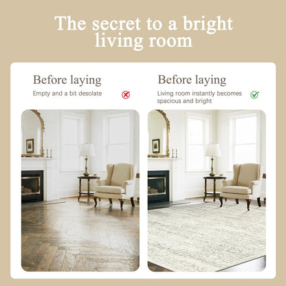 Washable Rugs 8x10 Area Rug for Living Room,Bedroom,Dining Room-Beige Green