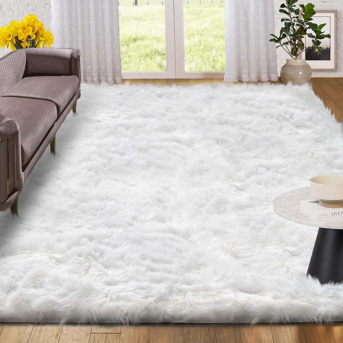 ORINOVA White Faux Sheepskin Shag Fur Runner Rugs for Living Room Bedroom Fluffy Washable Furry Area Rug 2x6 Nursery Rug Teen Room Décor