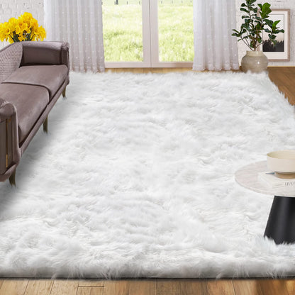 ORINOVA White Faux Sheepskin Shag Fur Runner Rugs for Living Room Bedroom Fluffy Washable Furry Area Rug 2x6 Nursery Rug Teen Room Décor