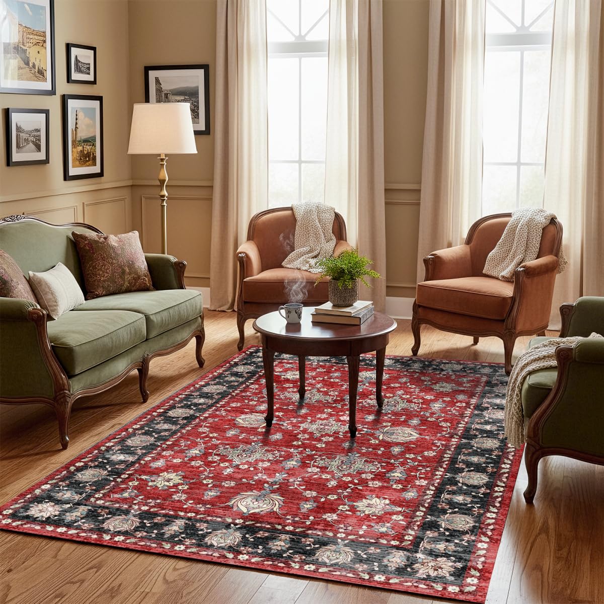 Washable 6x9 Area Rug for Living Room, Non-Slip Large Grey Bedroom Rugs