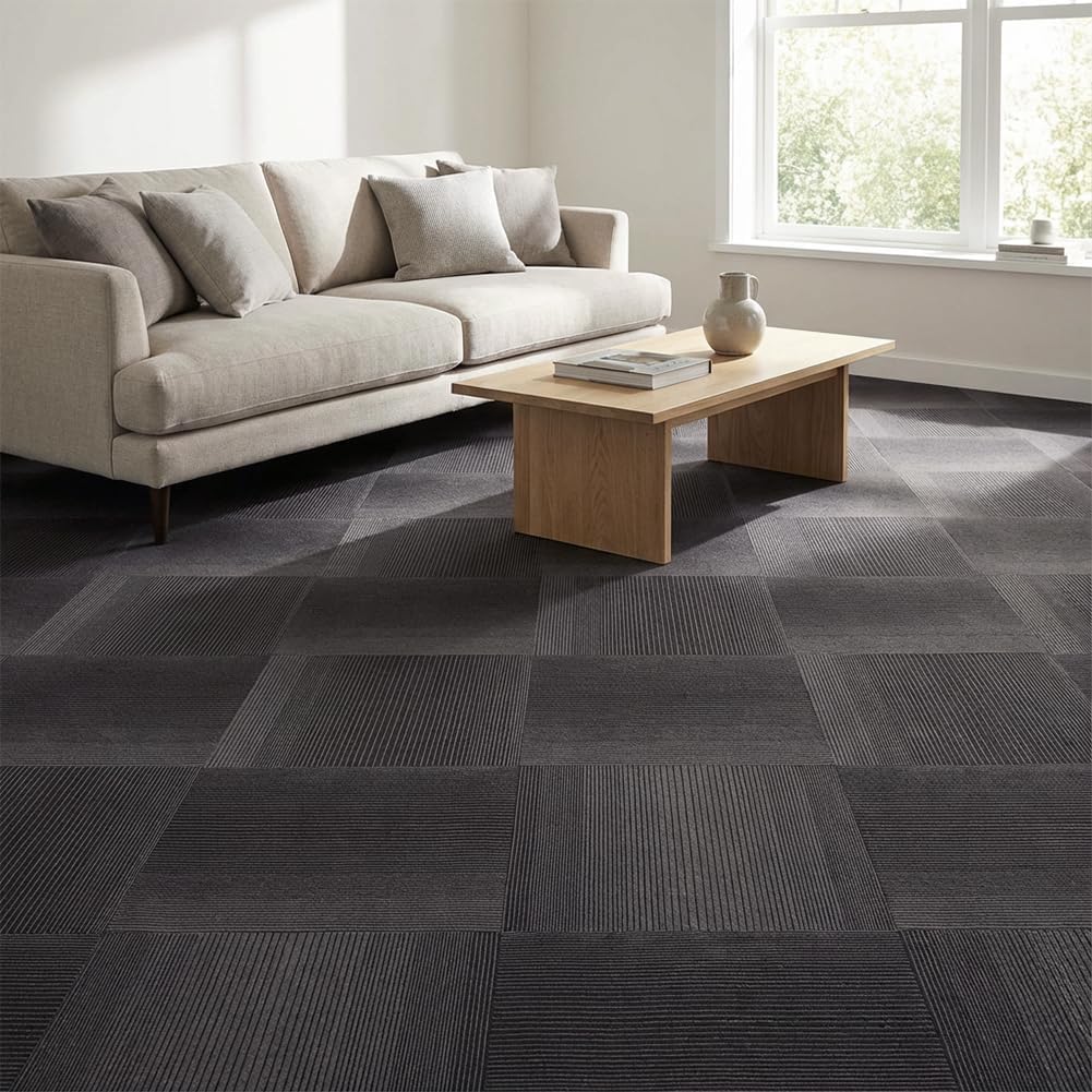 LITA Carpet Tiles Reusable 20" x 20" (50cm x 50cm) Squares Indoor/Outdoor 0.25" Pile Height Loop Pile, Non Slip Easy DIY Installation Peel and Stick Carpet Tile (Brown, 22 Pcs)