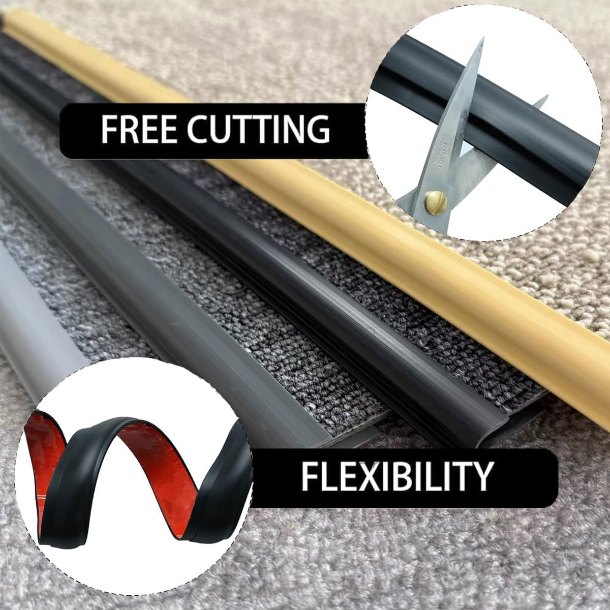 Carpet Edge Trim Self Adhesive Carpet to Tile Transition Strip Black 22Ft