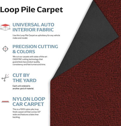 Automotive Loop Pile Carpet, Car Upholstery for Floor Mats, Trunk, Dashboard, Speaker Box, Door Panel, Replacement Carpeting for Vehicle Interior, Truck, Boat, 40”W (Red)
